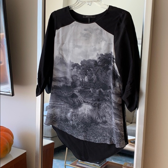 BCBG black/gray Top with 3/4 sleeves & open back - Picture 1 of 4